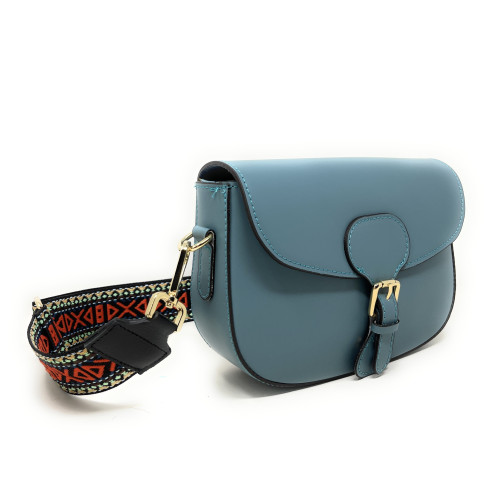 Sac trotteur bandoulière femme tendance en cuir lisse porté épaule de travers et bandoulière bleu canard