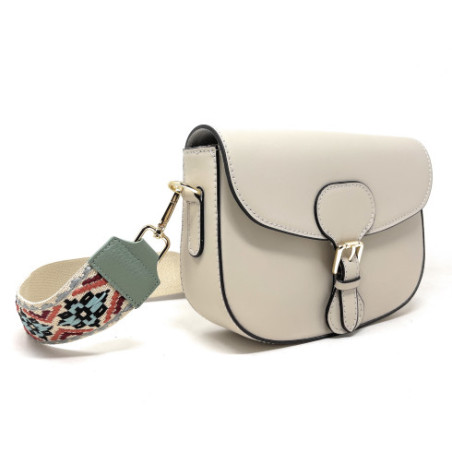 Sac trotteur tendance femme en cuir porté de travers avec bandoulière amovible taupe clair