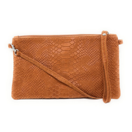 Sac pochette mode femme en cuir italien à motif porté épaule et bandoulière orange