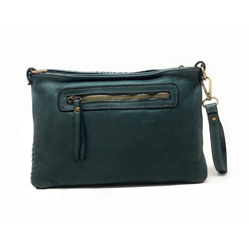 Sac à bandoulière en tressage de cuir vintage pur de vachette femme couleur vert