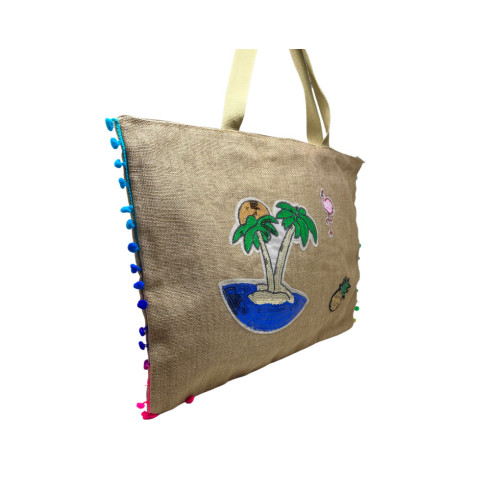 sac cabas pour plage tendance en toile de jute à motifs