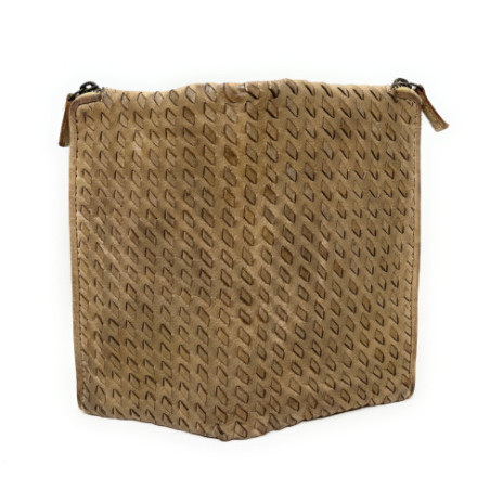 Portefeuille tendance femme en cuir italien tressé porté main taupe clair porte-monnaie