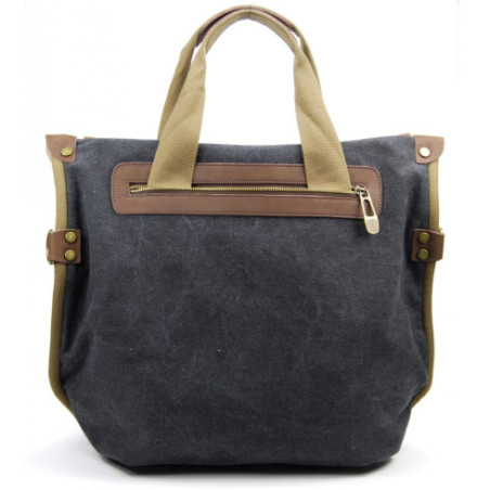 Sac week-end femme en toile et cuir porté épaule avec bandoulière amovible noir sac tendance