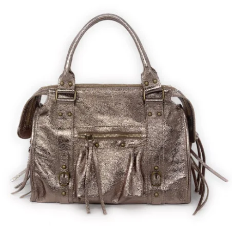 Sac femme en cuir véritable italien porté main et de travers champagne sac très tendance