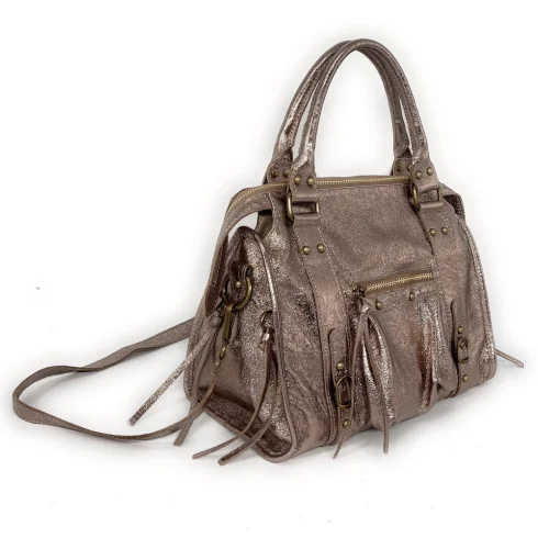 Sac à main tendance femme en cuir porté épaule avec bandoulière amovible champagne