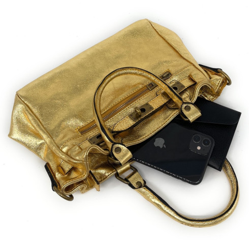 Mini sac en cuir métallisé or pour femme fabriqué en Italie avec bandoulière amovible sac tendance