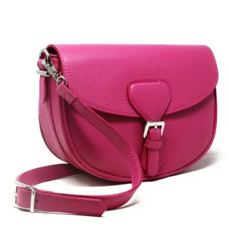 Sac femme très tendance en cuir italien pur cuir de vachette porté bandoulière rose fuchsia sac trotteur