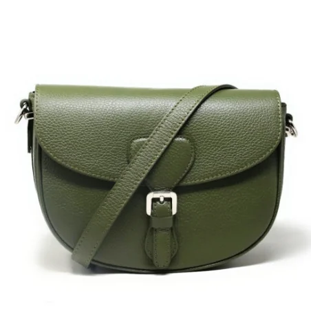 Sac bandoulière mode femme en cuir italien grainé porté de travers avec bandoulière réglable kaki foncé sac trotteur tendance