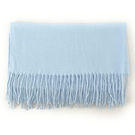 Foulard mode femme en viscose et laine de coton porté châle et cou écharpe tendance bleu ciel