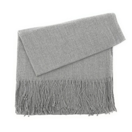 Foulard tendance femme en laine coton et viscose porté autour du cou châle et écharpe gris clair