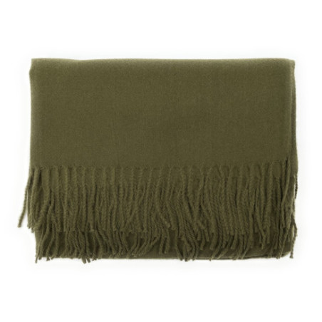 Foulard mode femme en coton laine et viscose porté châle et cou vert kaki écharpe tendance
