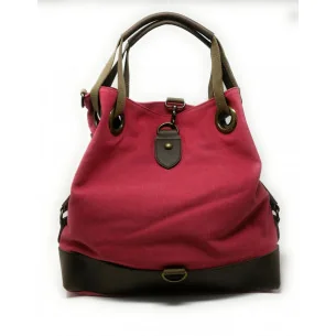 Sac mode femme en toile et cuir porté main et bandoulière rose fuchsia foncé sac tendance