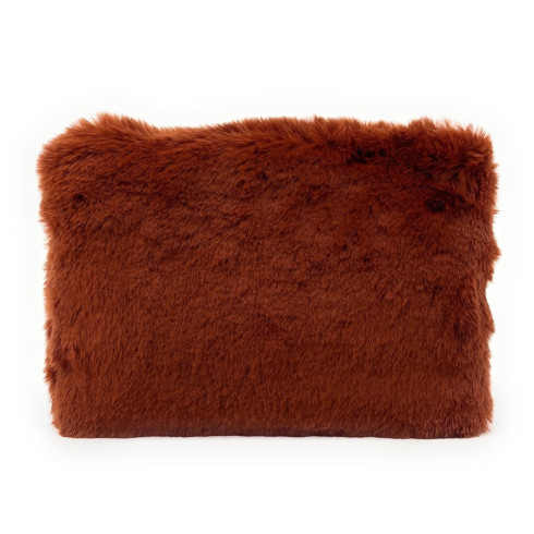 Sac mode femme en fourrure vegan porté main avec une dragonne caramel écru sac pochette tendance