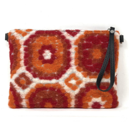 Sac pochette tendance femme en coton et cuir porté main épaule de travers et bandoulière woodstock orange