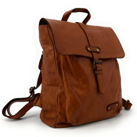 Sac à dos mode homme femme avec bandoulière en cuir italien souple vintage camel
