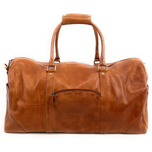 Grand sac de voyage mixte en cuir souple vintage avec bandoulière amovible camel