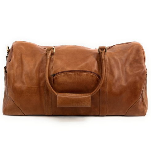 Sac week-end grand sac de voyage très tendance en cuir italien souple délavé camel