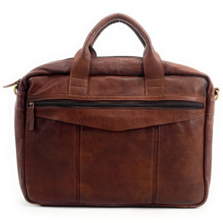Sacoche porte document en cuir vintage souple marron moyen pur vachette haut de gamme porté main et épaule avec bandoulière