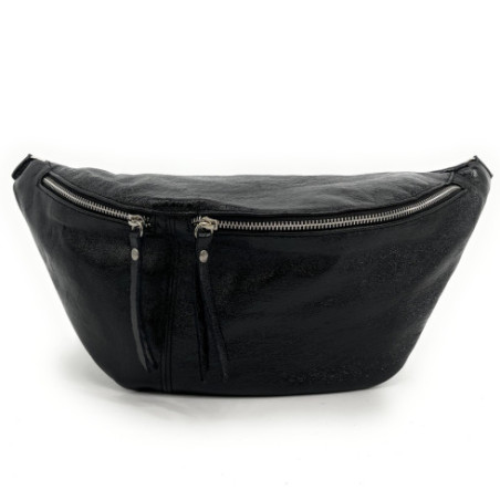 Sac banane femme tendance en cuir irisé porté crossbody  et à la taille noir irisé
