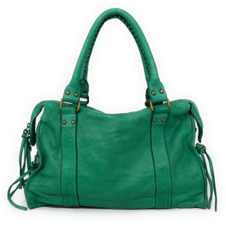Sac à main haut de gamme femme en cuir porté de travers avec bandoulière réglable vert véronèse sac de rentrée