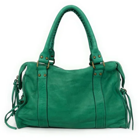 Sac à main haut de gamme femme en cuir porté de travers avec bandoulière réglable vert véronèse sac de rentrée