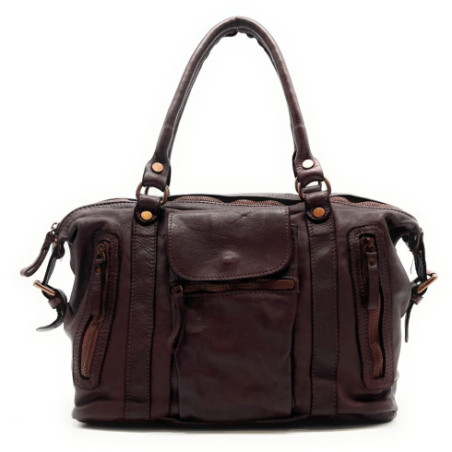 Sac de cours femme en cuir italien souple vintage haut de gamme porté main et épaule avec bandoulière amovible rouge bordeaux