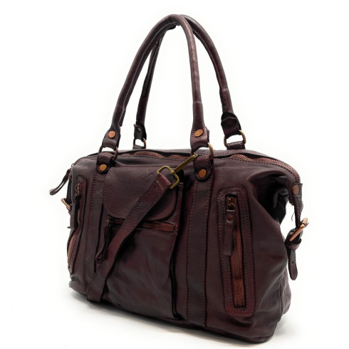 Sac à main femme en cuir vintage de qualité porté épaule avec bandoulière amovible rouge bordeaux foncé sac pour la rentrée