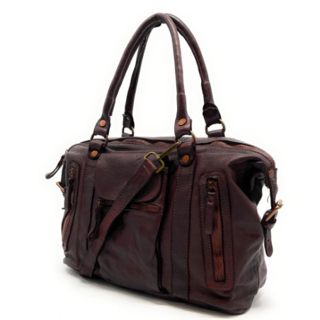 Sac à main femme en cuir vintage de qualité porté épaule avec bandoulière amovible rouge bordeaux foncé sac pour la rentrée