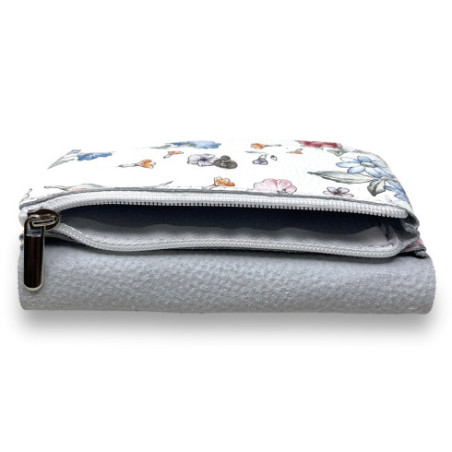 Pochette mode femme en cuir grainé italien porté main flower blanc porte-monnaie tendance
