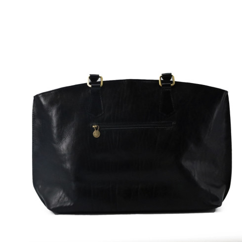 Grand sac femme très tendance en cuir lisse italien porté épaule noir sac shopping