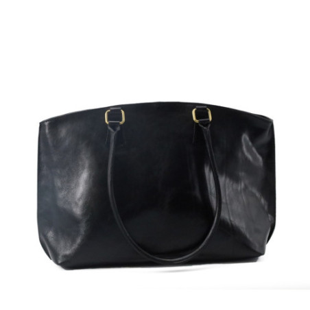 Grand sac cabas tendance femme cuir italien lisse porté épaule noir