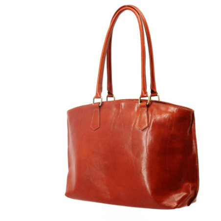 Grand sac cabas femme tendance en cuir lisse italien porté épaule camel