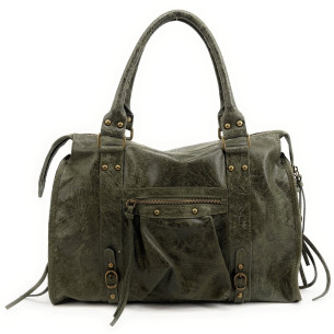 Sac femme en cuir brossé italien porté main et de travers vert kaki sac très tendance