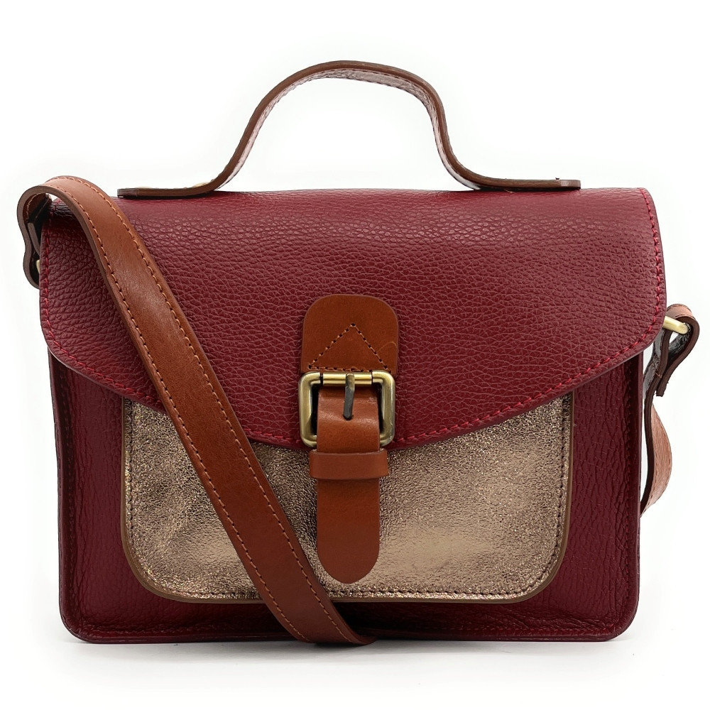 Sac cartable à bandoulière en cuir grainé et cuir irisé CORTE