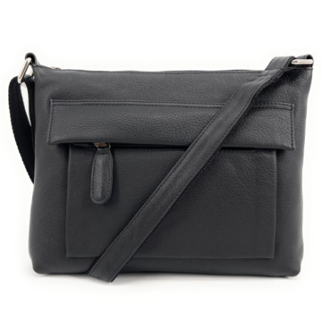 Sacoche à bandoulière tendance homme en cuir lisse porté bandoulière épaule et travers noir