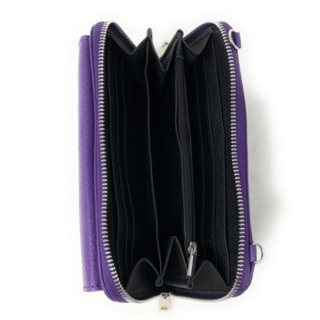 Sac bandoulière tendance femme en cuir italien grain porté main et de travers violet