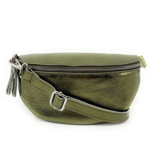 Sac mode femme en cuir italien pur cuir de vachette porté de travers kaki irisé sac banane