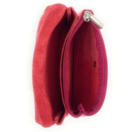 Pochette porte-monnaie porte-carte en cuir brillant pour femme pur de vachette fabriqué en Italie rose