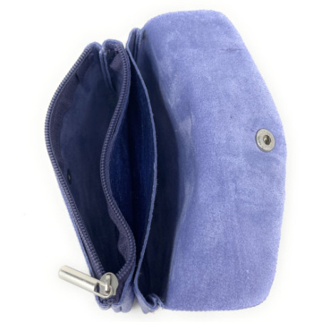 Pochette porte-monnaie en cuir brillant porte-carte pour femme pur de vachette fabriqué en Italie couleur lilas