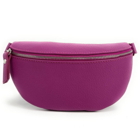 Sac femme en cuir grainé italien porté à la taille rose fuchsia sac banane tendance