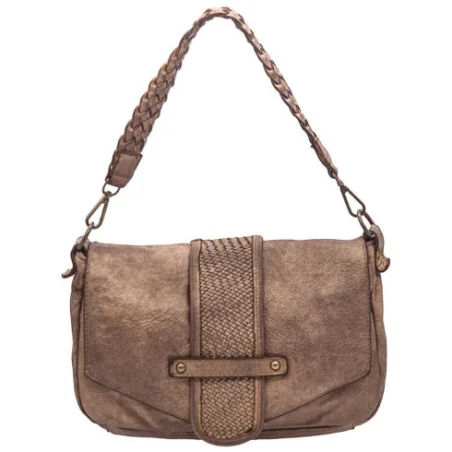 Sac a main baguette mode femme porté épaule en cuir vintage souple délavé avec bandoulière amovible et reglable bronze