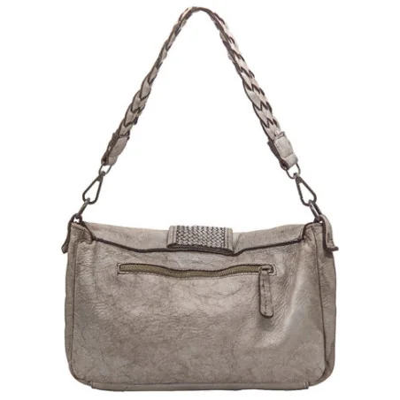 Sac baguette mode femme très tendance haut de gamme en cuir souple vintage délavé irisé taupe finitions métalliques laitonnées