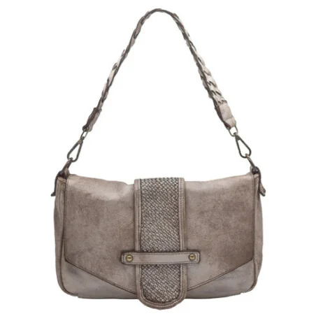 Sac a main baguette mode femme porté épaule en cuir vintage souple délavé irisé avec bandoulière amovible et reglable taupe