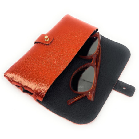Etui à lunettes femme très tendance en véritable cuir porté main trousse orange