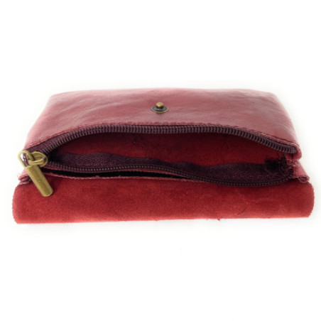 Mini-sac pochette porte-monnaie femme en cuir irisé pur vachette haut de gamme couleur framboise