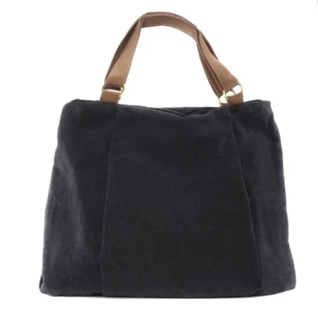 Sac mode femme en toile porté épaule avec bandoulière amovible noir sac week-end tendance