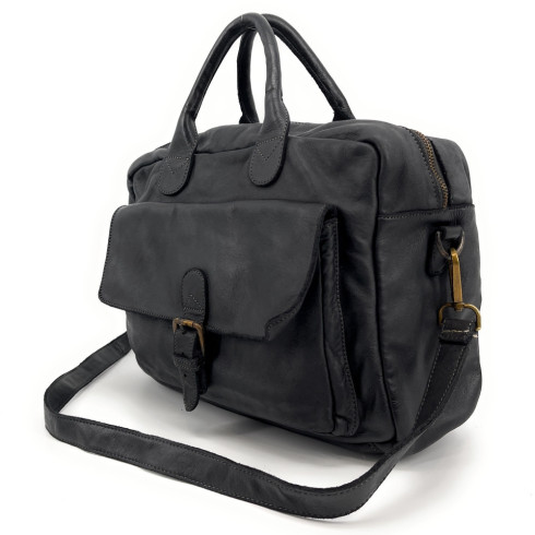 Sacoche besace en cuir pleine fleur souple pur vachette avec bandoulière sac à main vintage homme noir