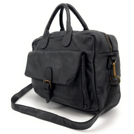 Sacoche besace en cuir pleine fleur souple pur vachette avec bandoulière sac à main vintage homme noir