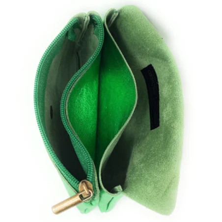 Pochette porte-monnaie femme cuir superbe pur de vachette fabriqué en Italie haut de gamme vert métallisé