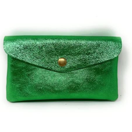 Micro sac pochette en cuir irisé femme pur de vachette fabriqué en Italie vert anglais